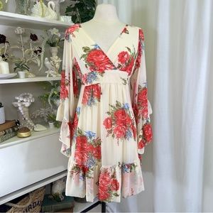 NWT Betsey Johnson Rose Floral Bambi Bell Sleeve Mini Dress